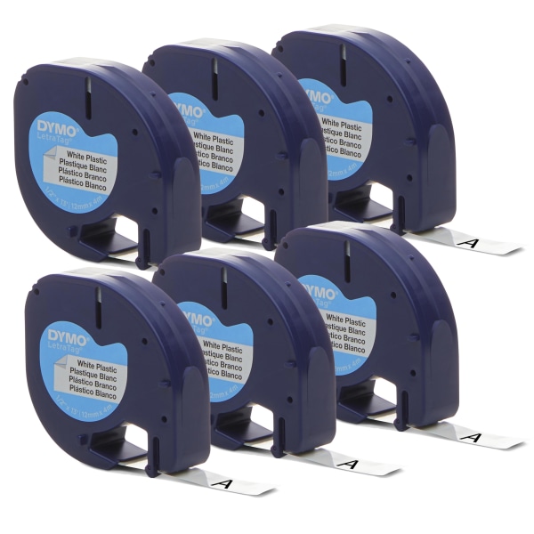 Dymo LetraTag Labelmaker 1/2  Plastic Labels 0.50  Width - White - Plastic - 6 / Pack