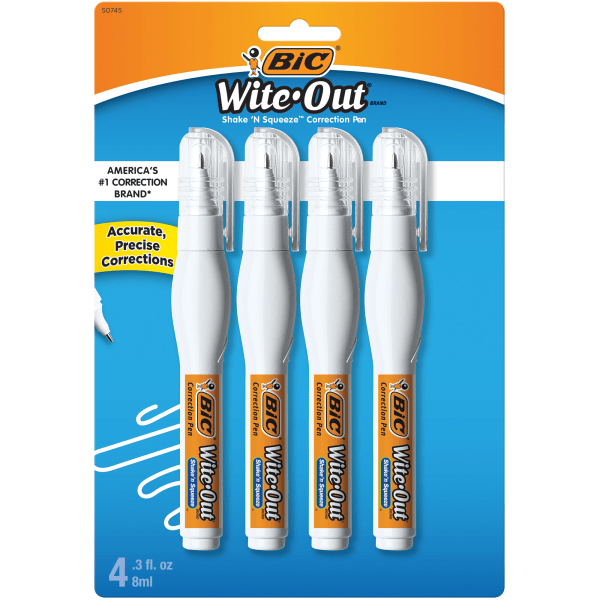 UPC 070330507456 product image for BIC Wite-Out Shake 'N Squeeze Correction Pen, 8 ml, Pack Of 4 | upcitemdb.com