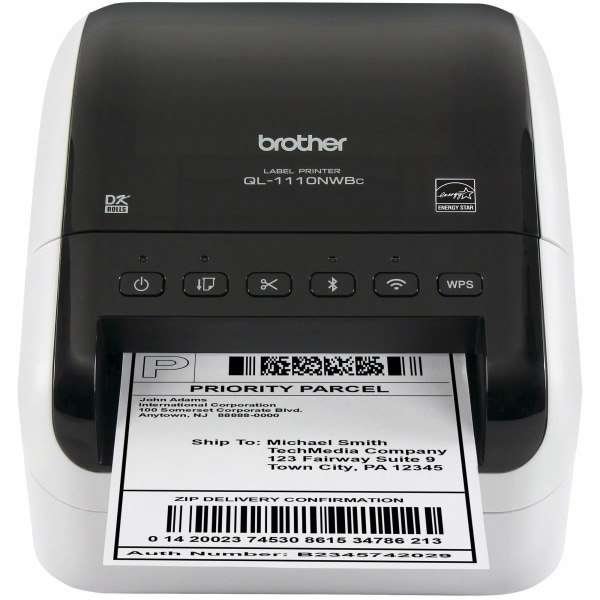 Brother QL-1110NWBc - Label printer - direct thermal - - 300 x 300 dpi - up to 69 labels/min - USB  LAN  Wi-Fi(n)  Bluetooth 5.2 EDR - cutter - black  white