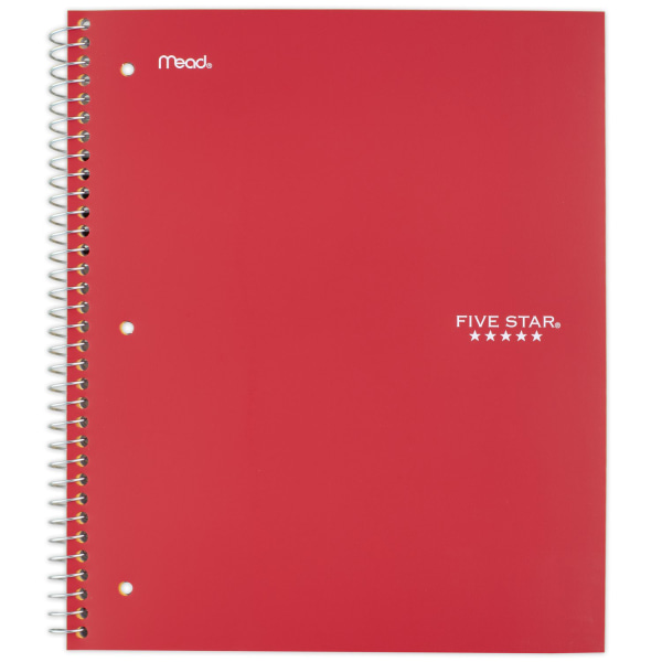 Five Star® Wirebound Notebook, 8"" x 10-1/2"", 1 Subject, Wide Ruled, 100 Sheets, Fire Red -  930010CK1-ECM