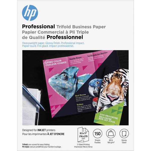 HP Professional Multi-use Glossy Tri-fold FSC Paper 180 gsm-150 Sheet  8.5  x 11