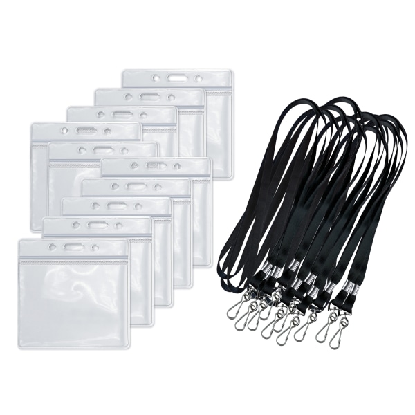 COSCO CDC Vaccine Card Holders, 4-5/16"" x 4-7/16"", Clear/Black, Pack Of 10 Holders/Lanyards -  074134KIT10