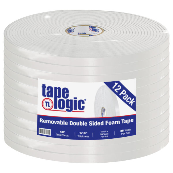 Tape Logic Removable DoubleSided Foam Tape 1 x 36 Yd White Case Of 12 Rolls