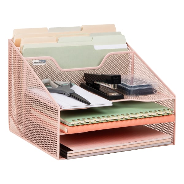 Mind Reader Desktop Vertical Paper Tray Organizer, 9-1/2" H x 11-1/2" W x 12-1/2" D, Pink