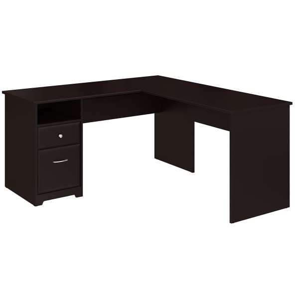 Bush Business Furniture Cabot L 60""W Shaped Corner Desk With Drawers, Espresso Oak, Standard Delivery -  CAB044EPO