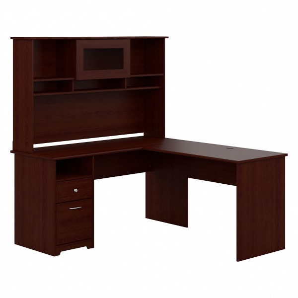 Bush Business Furniture Cabot L 60""W Shaped Corner Desk With Hutch And Drawers, Harvest Cherry, Standard Delivery -  CAB046HVC