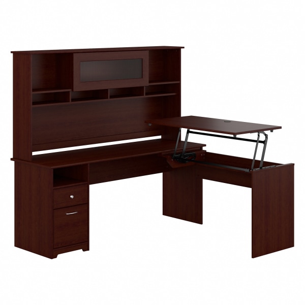 Bush Furniture Cabot 3 Position L Shaped Sit to Stand Desk with Hutch, 72""W, Harvest Cherry, Standard Delivery -  Bush Business Furniture, CAB052HVC