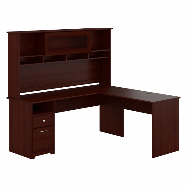 Bush Business Furniture 72""W Cabot L Shaped Corner Desk With Hutch And Drawers, Harvest Cherry, Standard Delivery -  CAB053HVC