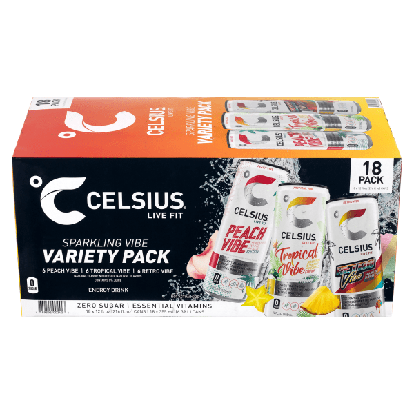 Celsius Vibe Energy Drinks Variety Pack 12 Oz Pack Of 18 Drinks