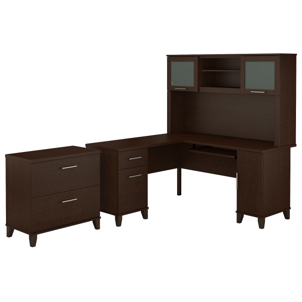 Bush Furniture Somerset L Shaped Desk With Hutch And Lateral File Cabinet, 60""W, Mocha Cherry, Standard Delivery -  SET008MR
