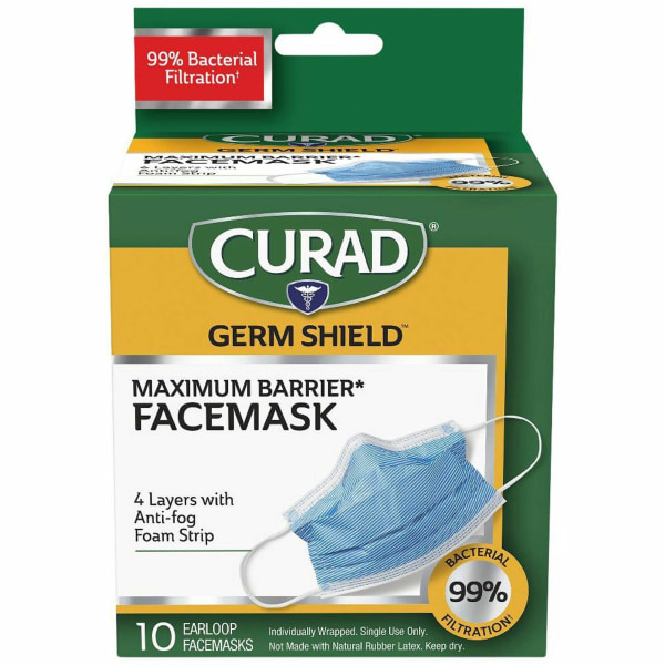 Curad Medical-grade FaceMasks - Recommended for: Healthcare - Comfortable, Breathable, Adjustable Nose Guard, Fluid Resistant, Earloop Style Mask - Fo -  CUR812S