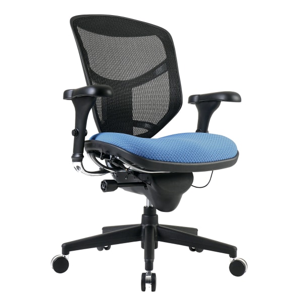 WorkPro® Quantum 9000 Series Ergonomic Mesh/Premium Fabric Mid-Back Chair, Black/Sky, BIFMA Compliant -  VQUANTUMAS908010
