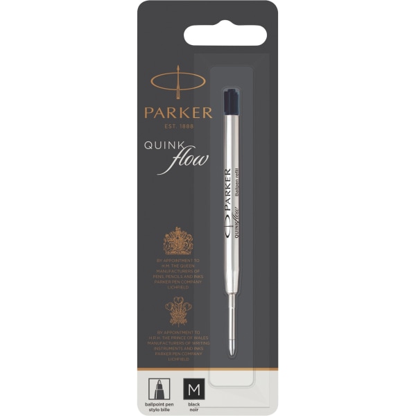 Parker Quinkflow Black Ink Ballpen Refill - Medium Point - Black Ink - Smooth Writing, Quick-drying Ink - 1 Each -  1950369