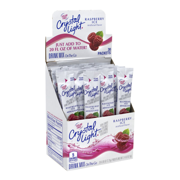 Crystal Light On-The-Go Sugar-Free Drink Mix, Raspberry Ice, 0.08 Fl Oz, 30 Packets Per Box, Pack Of 2 Boxes -  30700152