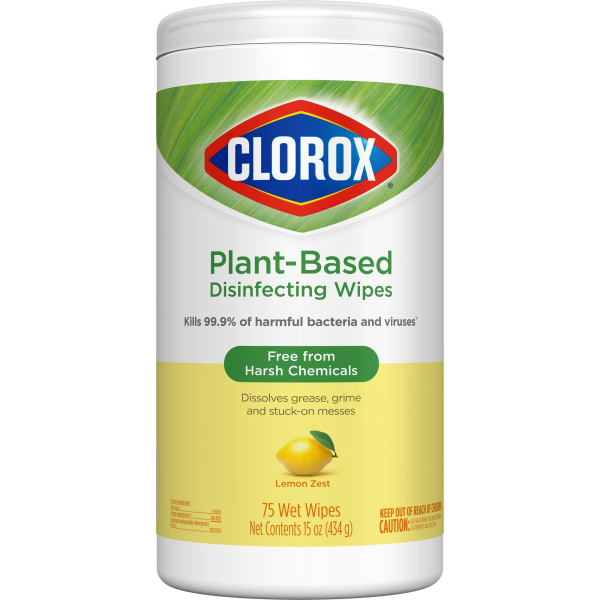 Clorox PlantBased Disinfecting Wipes Lemon Zest 7 x 7 Pack Of 75 Wet Wipes