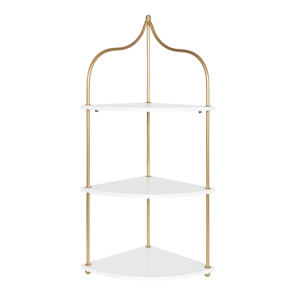Kate and Laurel Walters Glam Wall Mounted Corner Shelf  17 x 12 x 35  White and Gold  Decorative Three Tier Corner Wall Shelf for Storage and Display