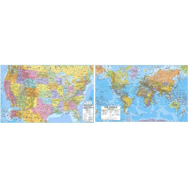 Kappa Map Laminated United States/World Advanced Political Rolled Map Set, 46"" x 36