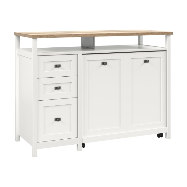 Sauder® Cottage Road TV Credenza For 55"" TVs With Hidden Pull-Out Desk, 39""H x 53-1/8""W x 21-3/4""D, White/Lintel Oak -  430055
