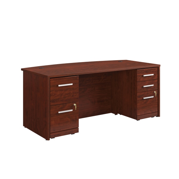 Sauder® Affirm Collection 72""W Executive Bowfront Desk With 2-Drawer Mobile Pedestal File And 3-Drawer Mobile Pedestal File, Classic Cherry -  430217