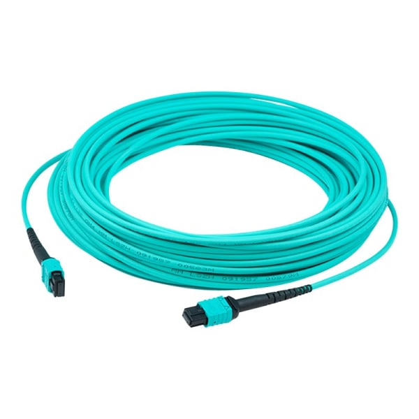 AddOn 1m MPO (Male) to MPO (Male) 12-strand Aqua OM4 Crossover Fiber OFNR (Riser-Rated) Patch Cable - 100% compatible and guaranteed to work in OM4 an
