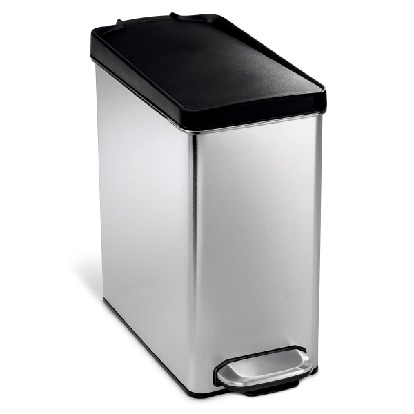 Simplehuman� Brushed Stainless Steel Profile Step Can, Black/silver, 2.6 Gallons