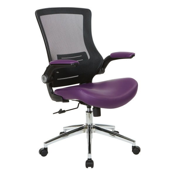 Office Star Work Smart Faux Leather Screen-Back Manager Chair With Padded Flip Arms, Purple/Black - EM60926C-U512 - Furniture Bring professional aesthetics and everyday comfort sku EM60926C-U512