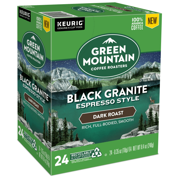 Green Mountain Black Granite Espresso Style Coffee, Dark Roast, Keurig K-Cup Pods, 24/Box (500036665, Green/Black | Quill
