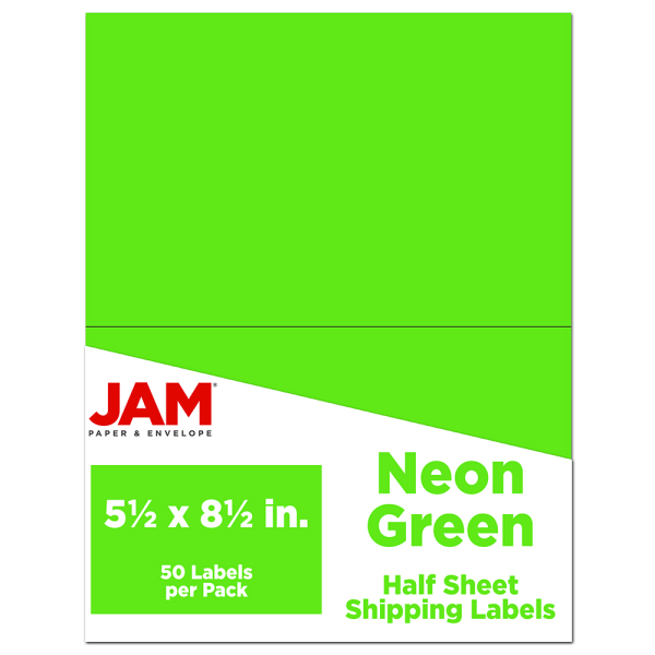 JAM Paper® Half-Page Mailing And Shipping Labels, Rectangle, 5-1/2"" x 8-1/2"", Neon Green, Pack Of 50 Labels -  359429626