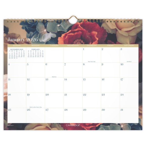 Cambridge Midnight Garden 2026 Monthly Wall Calendar Medium 15 x 12 - Wall