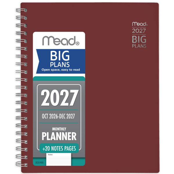 Mead® BIG PLANS 2027 Monthly Planner, Red, Large, 8 1/2" x 11"