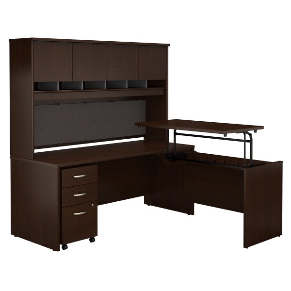 Bush Business Furniture Components 72""W 3 Position Sit to Stand L Shaped Desk with Hutch and Mobile File Cabinet, Mocha Cherry, Standard Delivery -  SRC124MRSU