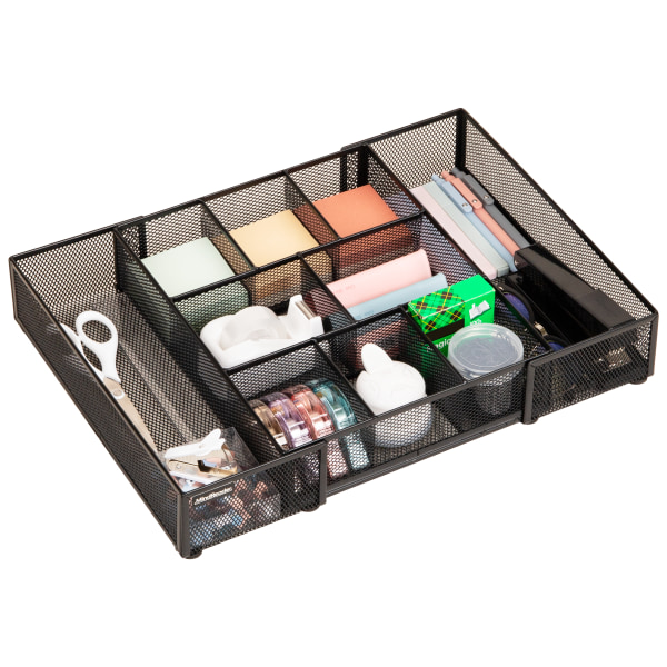 Mind Reader Expandable Mesh Desk Drawer Organizer, 2-3/4"H x 12"W x 17-1/8"D, Black, Total Qty 1