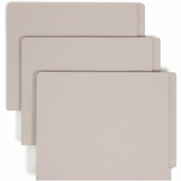 Smead® End-Tab Colored Fastener Folders With Shelf-Master® Reinforced Tab And 2 Fasteners, 3/4" Expansion, Letter Size, Gray, Box Of 50 Folders