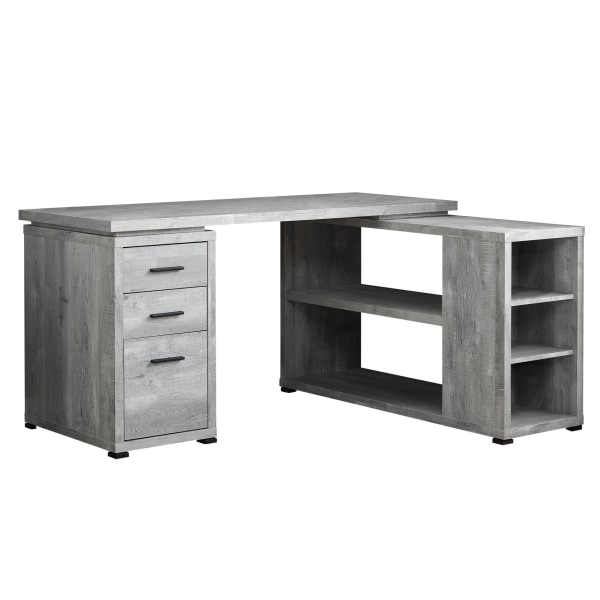 Photos - Office Desk Monarch Specialties L-Shaped Computer Desk With Bookshelf, Gray Woodgrain I 7421 