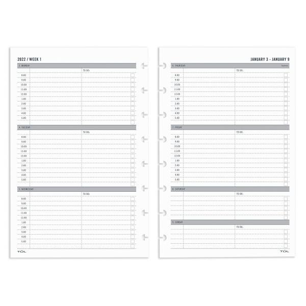 TUL Discbound Weekly Refill Pages, Timed, Junior Size, January To December 2022, TULJRFLR-TIME