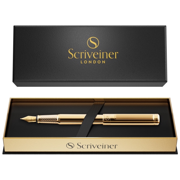Scriveiner Classic Fountain Pen, Medium Point, 0.7 mm, Gold Barrel, Black/Blue Ink