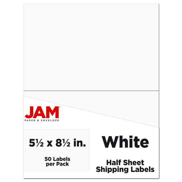 JAM Paper® Half-Page Mailing And Shipping Labels, Rectangle, 5-1/2"" x 8-1/2"", White, Pack Of 50 Labels -  359430339