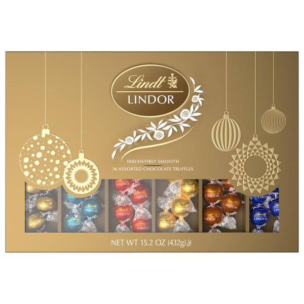 Lindt LINDOR Holiday Deluxe Assorted Chocolate Candy Truffles Gift Box, 15.2 Oz