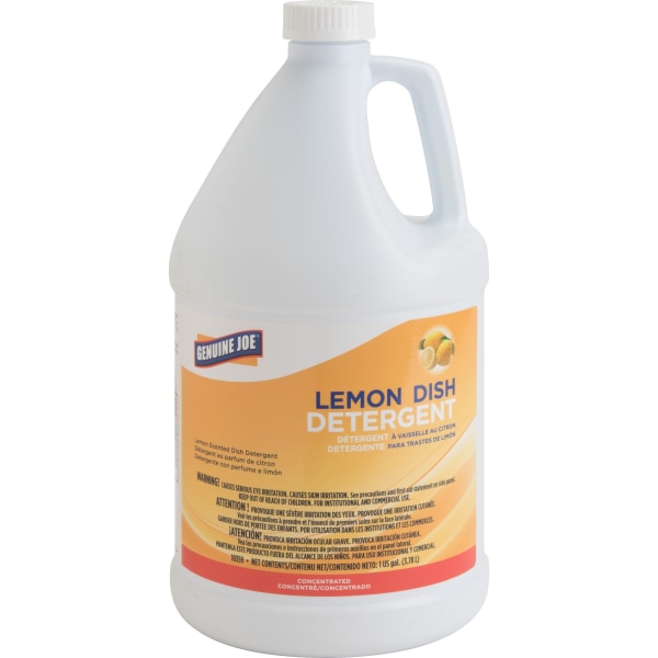 Genuine Joe Lemon Dish Detergent Gallon - Liquid - 1 gal (128 fl oz) - Lemon Scent - 4 / Carton - White -  10359CT
