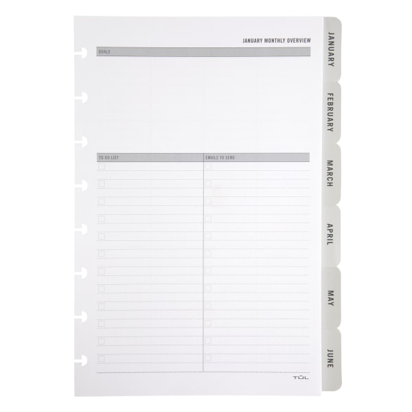 TUL Discbound Monthly Planner Refill With 12 Tab Dividers, Junior Size, Gray, January To December 2021