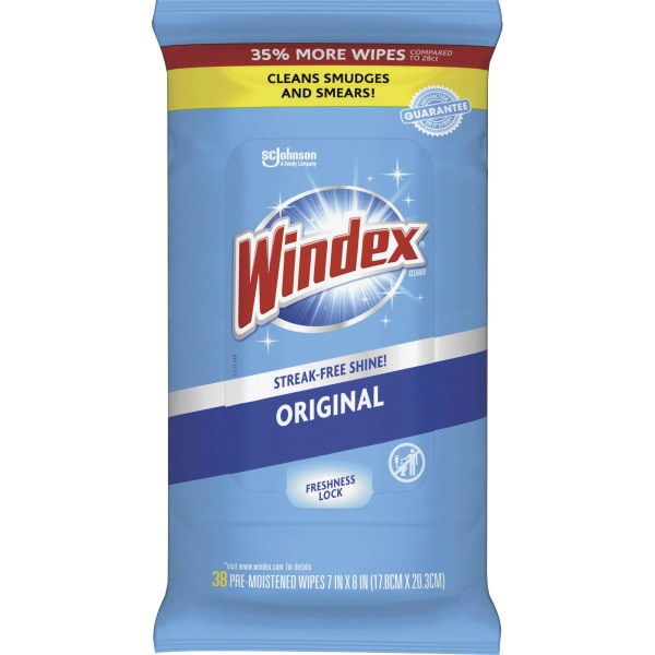 Windex Window and Glass Wipes, Original, 38/Pack (319251)