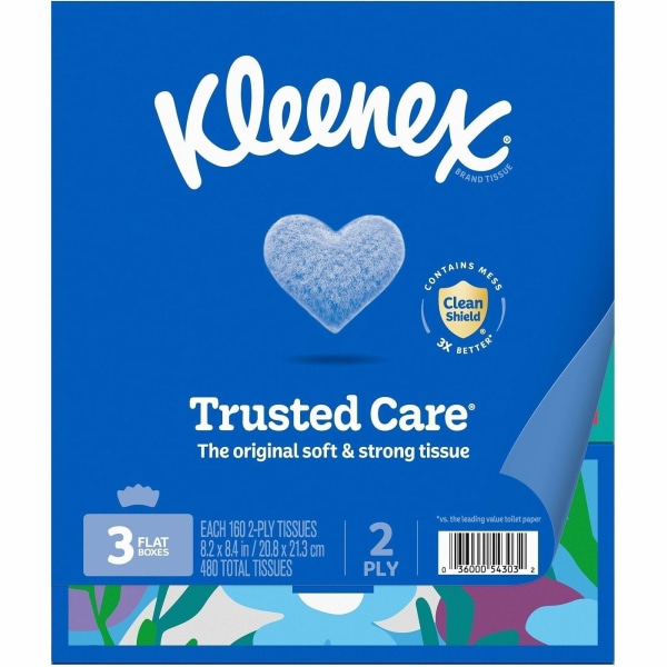 Kleenex Trusted Care 2Ply Tissues 8716 x 812 White 160 Tissues Per Box Pack Of 3 Boxes