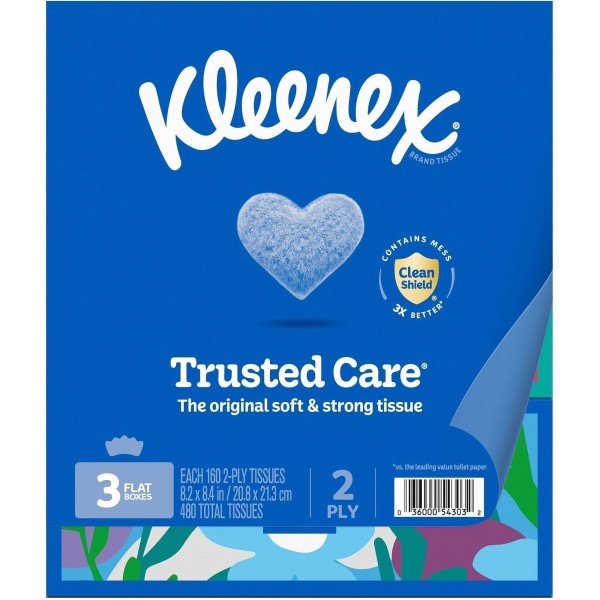 Kleenex Trusted Care 2Ply Tissues 8716 x 812 White 160 Tissues Per Box Pack Of 3 Boxes