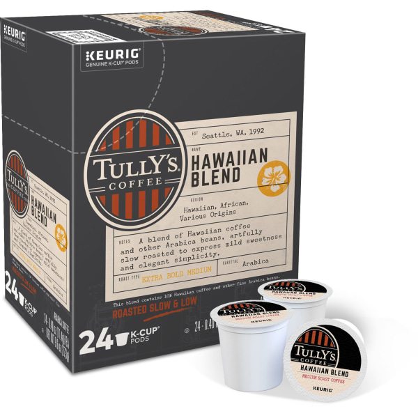 Tully s Coffee Hawaiian Blend K-Cup Pods  Medium Roast  24 Count for Keurig Brewers