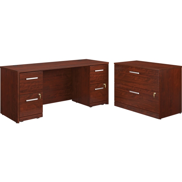 Sauder® Affirm Collection 72""W Executive Desk With Two 2-Drawer Mobile Pedestal Files And Lateral File, Classic Cherry -  430202