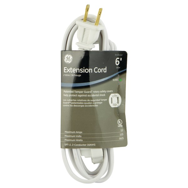 UPC 043180002211 product image for GE 3 Outlet Polarized Extension Cord, 6' Long Cord, White | upcitemdb.com