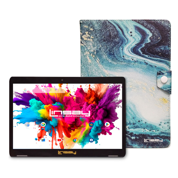 Linsay Octa Core 10.1" Tablet, 4GB RAM, 128GB Storage, Android 13, Bundled with Ocean Marble Case and Stylus Pen