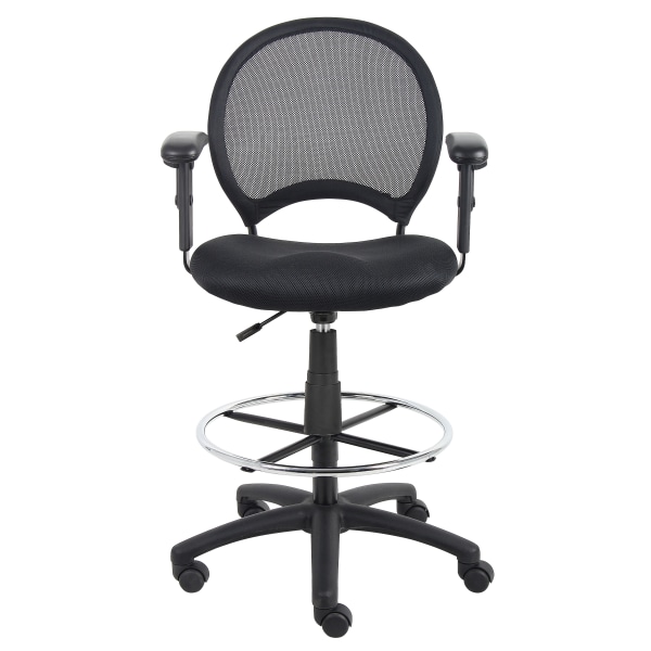 Mesh Drafting Stool With Back, Black
