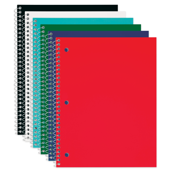 Just Basics® Poly Spiral Notebook, 8" x 10-1/2", 1 Subject, Wide Ruled, 70 Sheets, Assorted, Pack Of 6