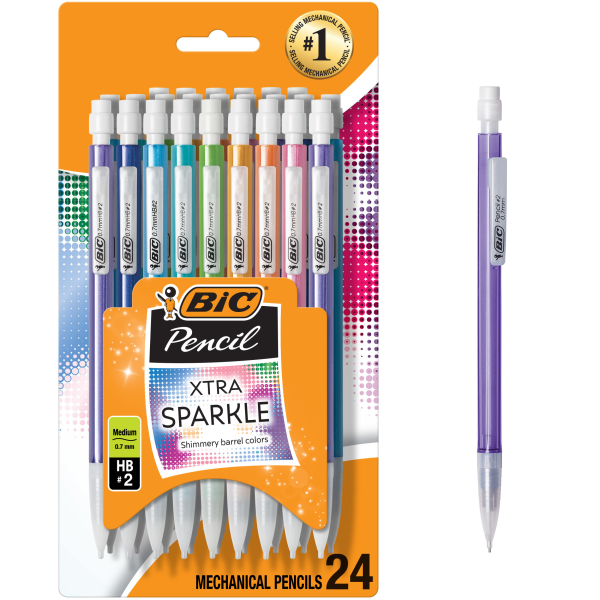 BIC® XtraSparkle Mechanical Pencils, 0.7mm, 2 Lead, Assorted Barrel